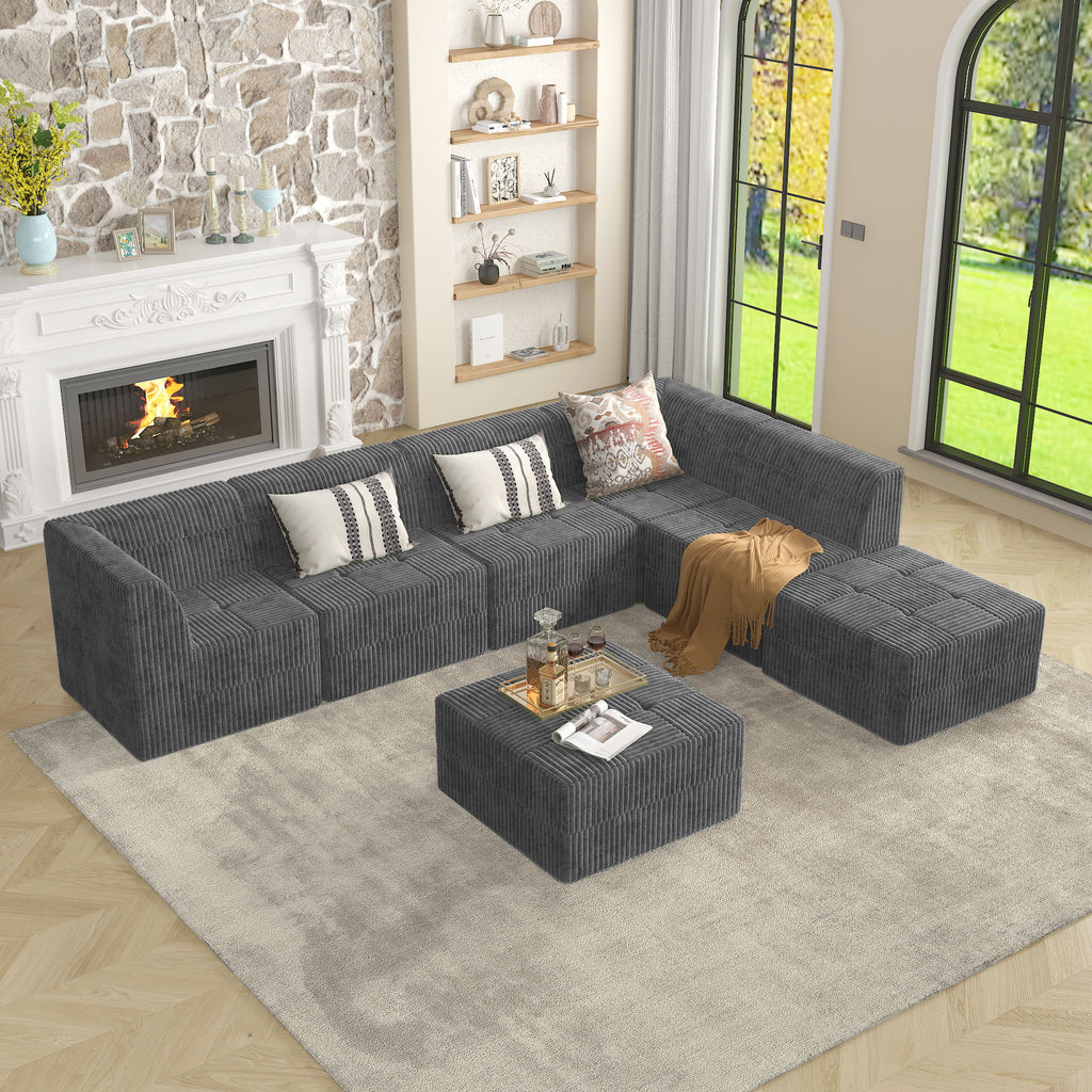 Modern Minimalist Ottoman Sofa Compressed Sectional Corduroy Couch Sleeper