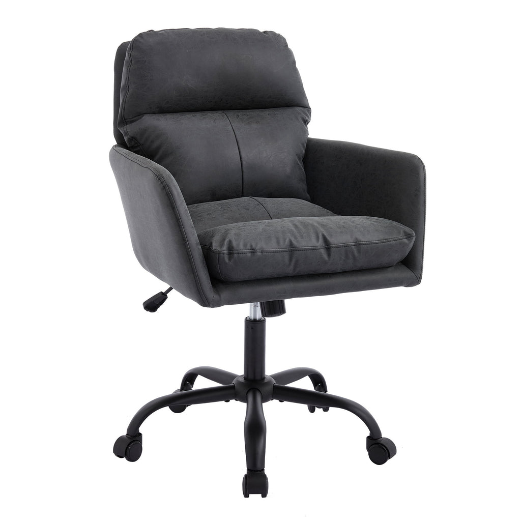 Adjustable Office Chair, Ergonomic Swivel Chair Leather, Comfortable For Long Sitting, Versatile Home And Office Use - Black