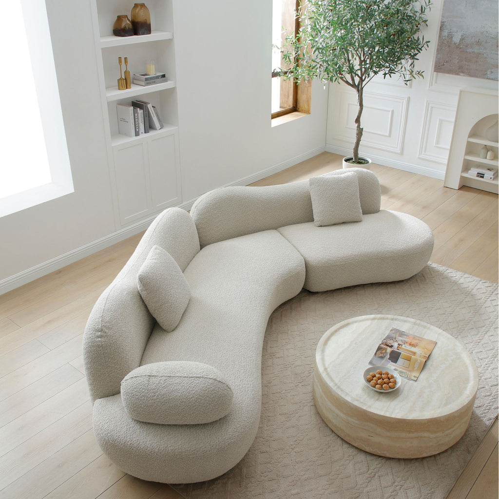 Sofa With Crescent Shape And Butterfly Backrest, Includes 2 Pillows - Beige