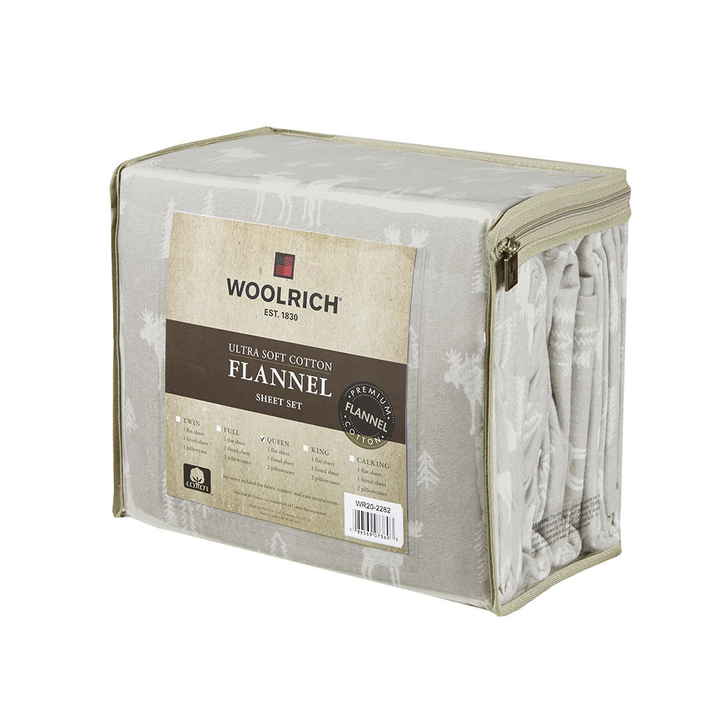 Flannel - King Sheet Set - Gray Moose