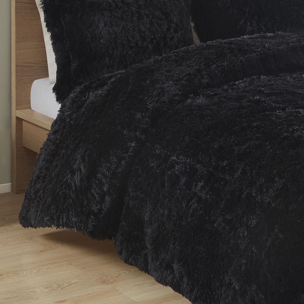 Malea - Shaggy Long Comforter Mini Set - Black