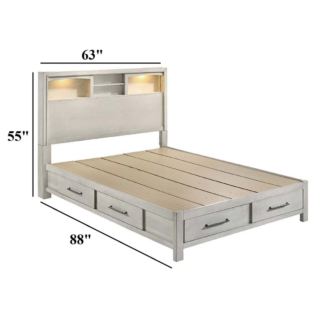 Bed With Built In LED Lights And Open Shelves