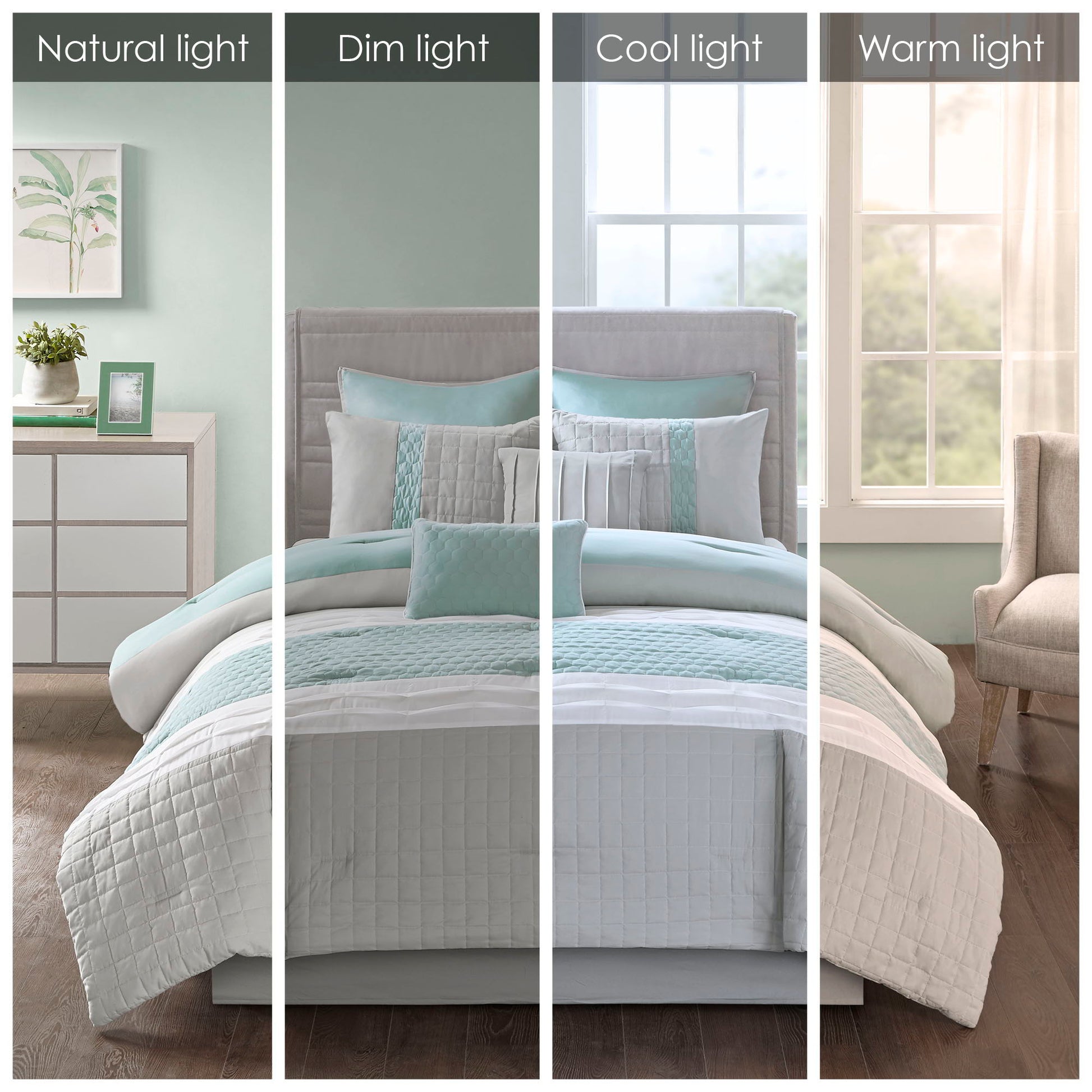 Tinsley - Queen 8 Piece Comforter Set - Seafoam / Gray