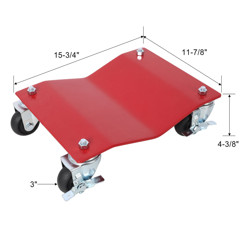 Heavy Duty Steel Vehicle Dollies With Brakes, 2500Lbs Capacity