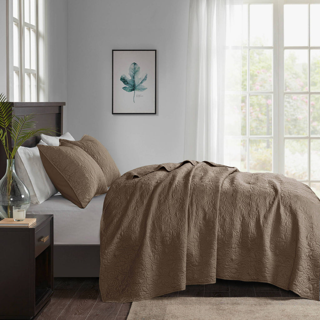 Quebec - Reversible Coverlet Set - Mocha