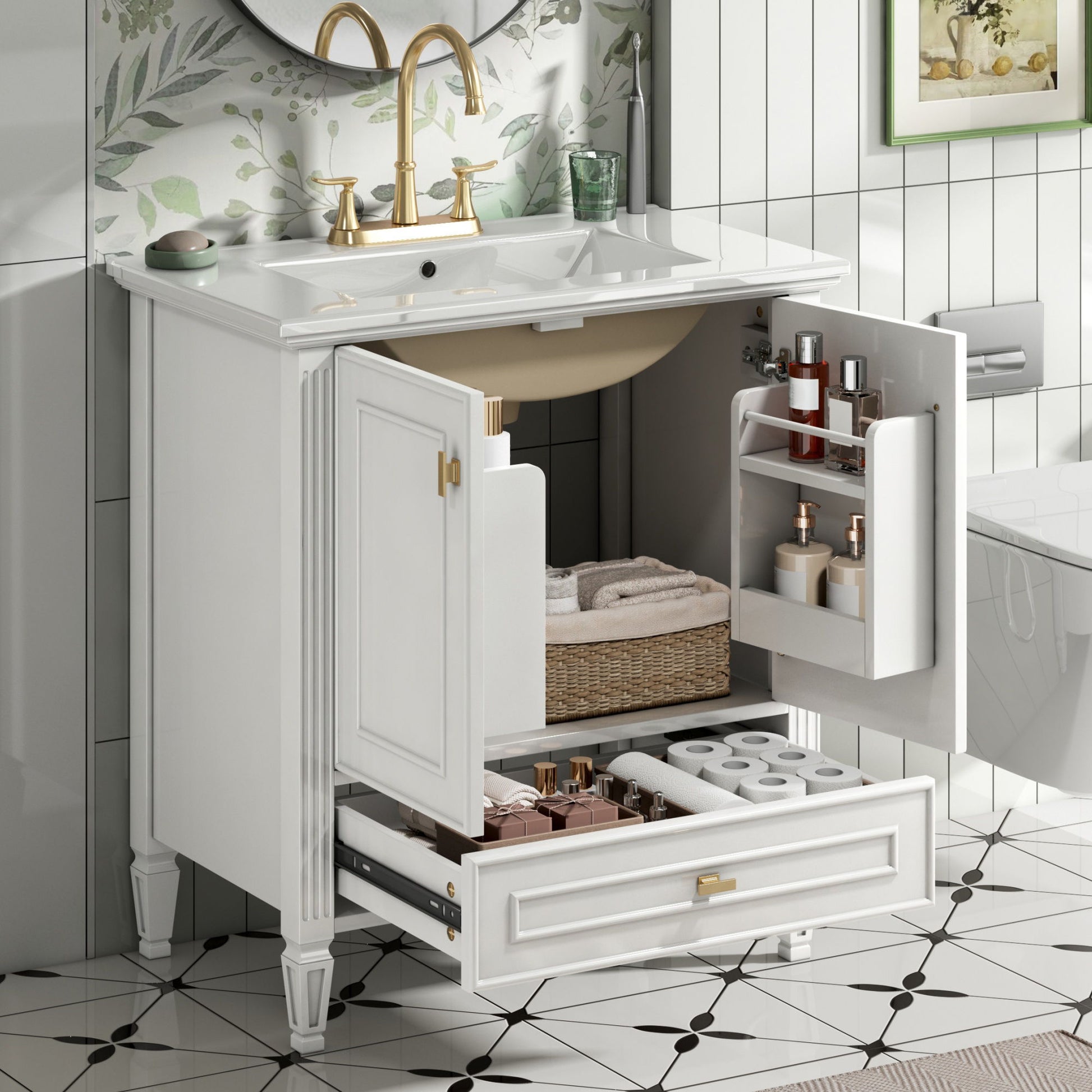 Freestanding Vanity With 1 Drawer & 2 Soft Close Doors With Door Mounted Storage
