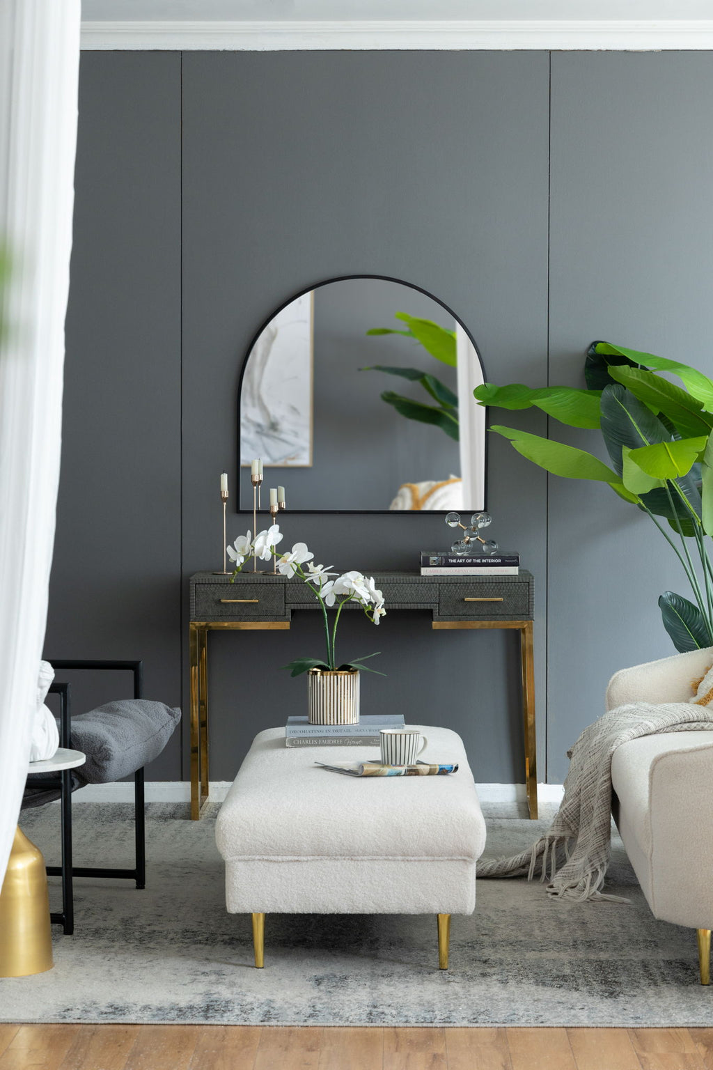 Arched Mirror With Metal Frame, Wall Mirror For Living Room Bedroom Entryway