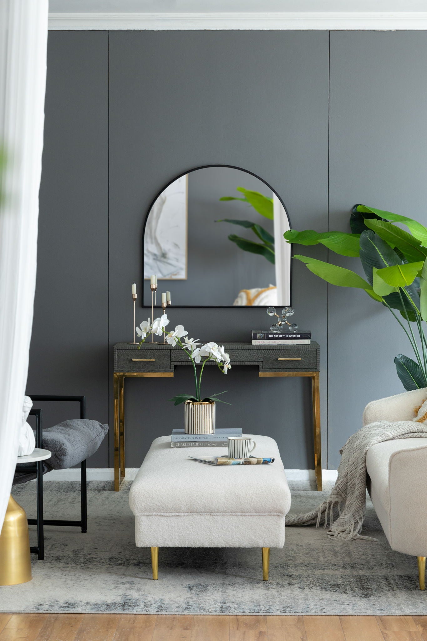 Arched Mirror With Metal Frame, Wall Mirror For Living Room Bedroom Entryway