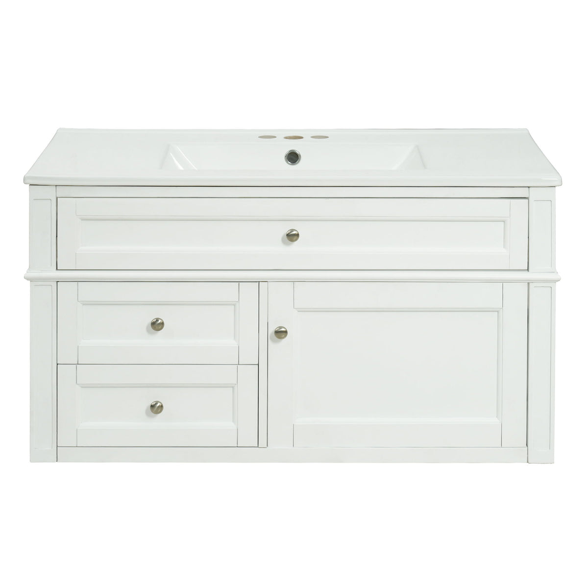 Modern Wall Mounted Floating Cabinet With Double Drawer And Sink