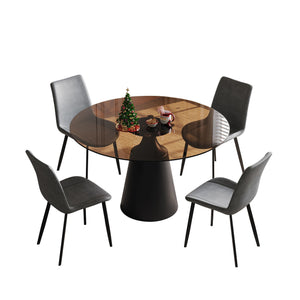 Round Dining Table And 4 Chair Set With Ergonomic Chairs - Black