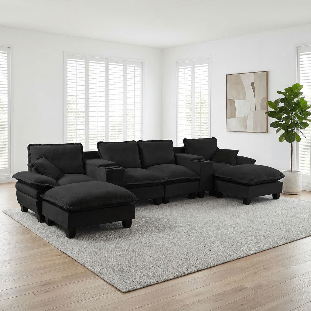 Modular Cloud Couch Sofa With Cup Holders & Storage, USB Port