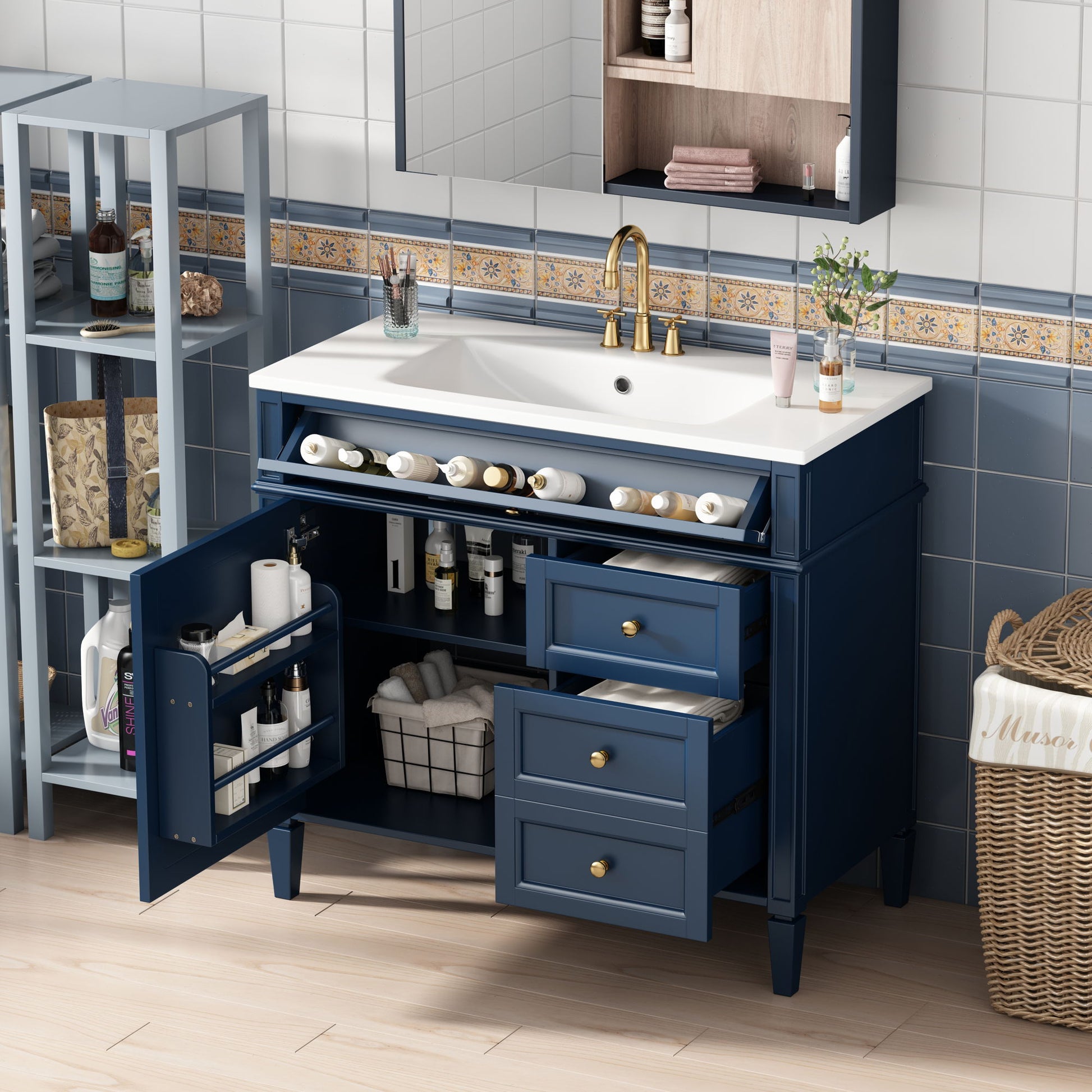 Bathroom Vanity & Top Sink, Modern Bathroom Storage Cabinet With 2 Drawers And A Tip-Out Drawer
