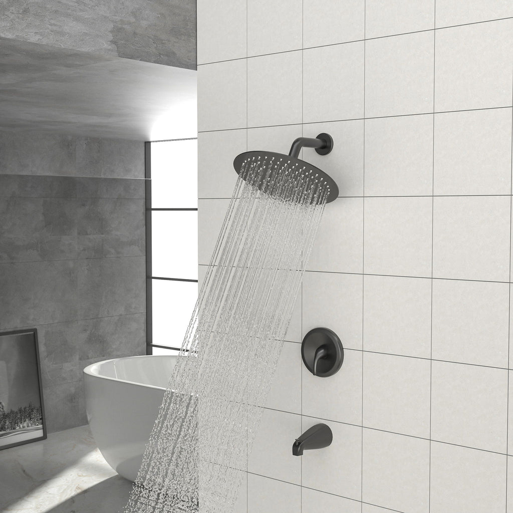 10" Round Rain Shower Head System With Waterfall Tub Spout, Wall Mounted, Stainless Steel