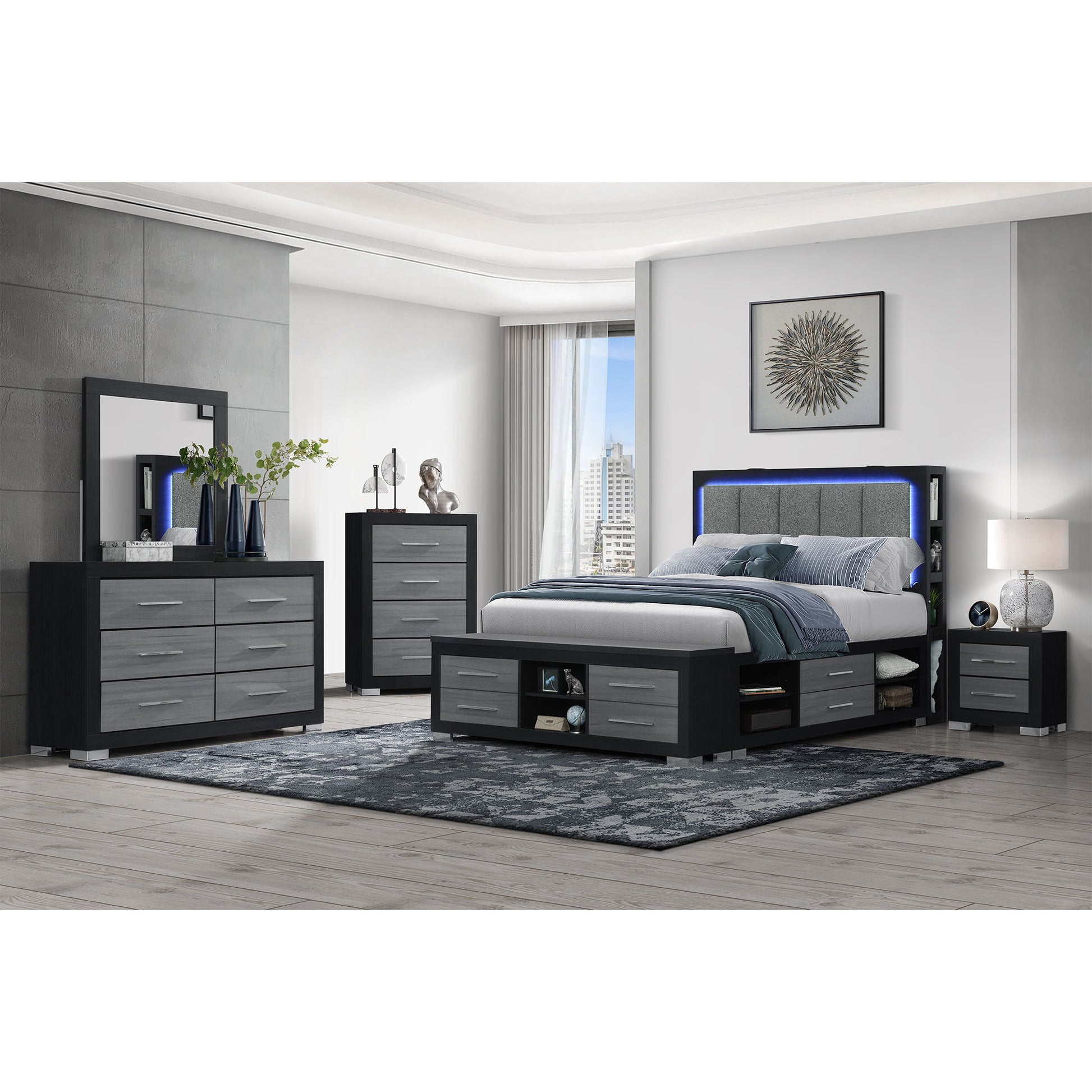 Messa - 5 Piece Bedroom Set With Bookcase Headboard