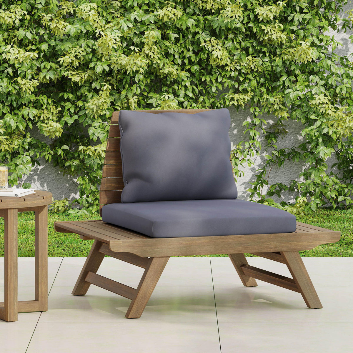 Aticus - 4 Person Outdoor Seating Group With Cushions, Slatted Club Chair - Dark Gray