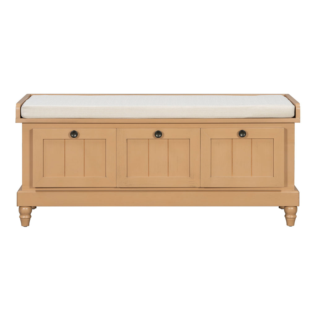 Shoe Bench With Cushion And 3 Drawers - Natural