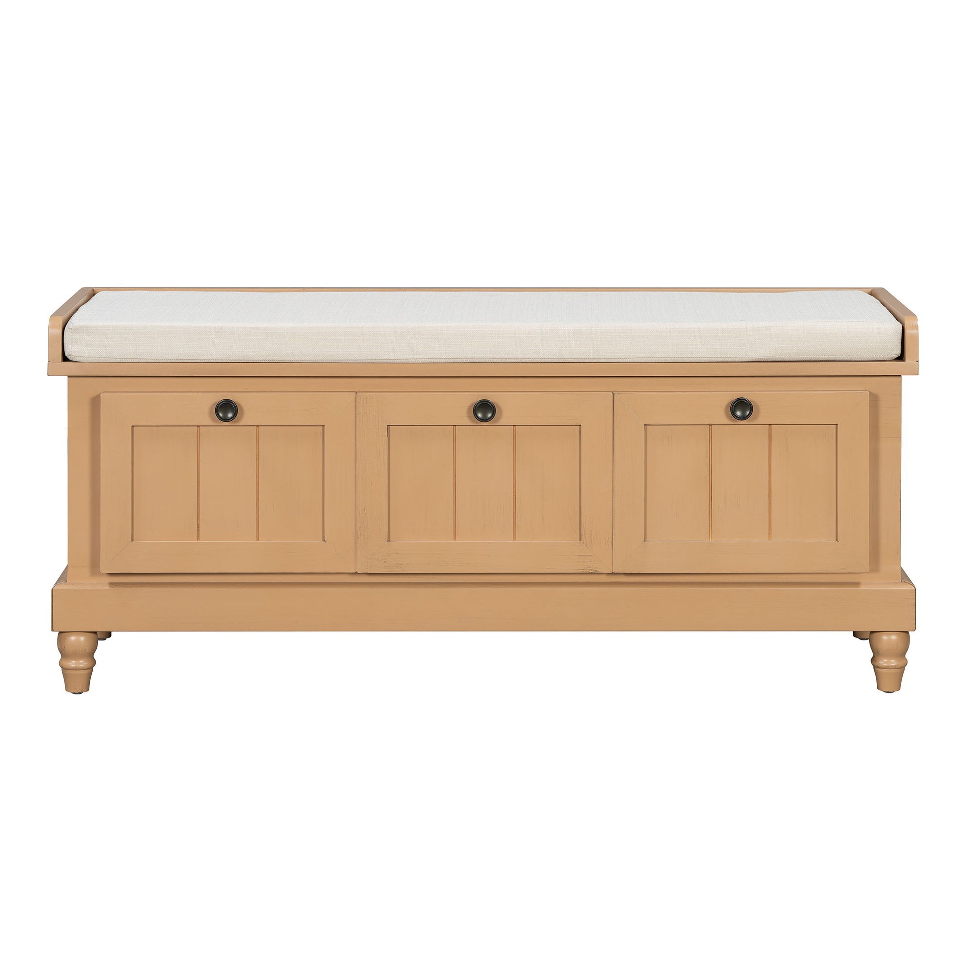 Shoe Bench With Cushion And 3 Drawers - Natural