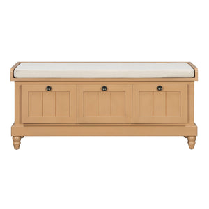Shoe Bench With Cushion And 3 Drawers - Natural