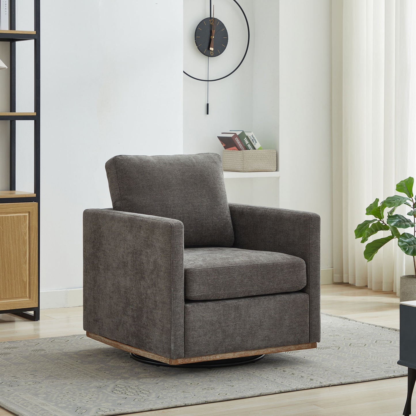 Square Upholstered Swivel Accent Chair And Comfy Accent Single Sofa Chair, 360° Club Chair, Lounge Armchair For Living Room Bedroom Apartment Nursery