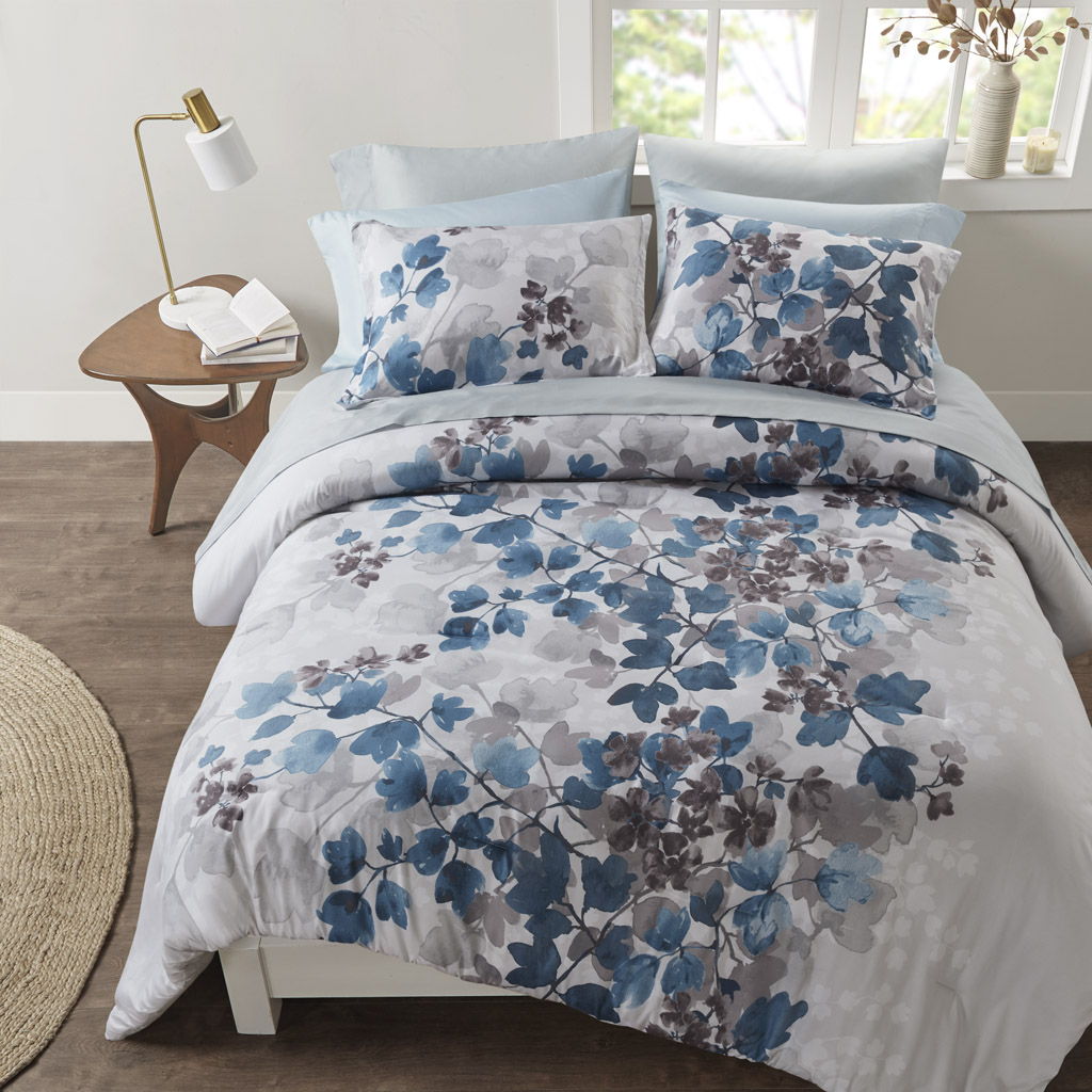 Alexis - Twin Comforter Set With Bed Sheets - Blue