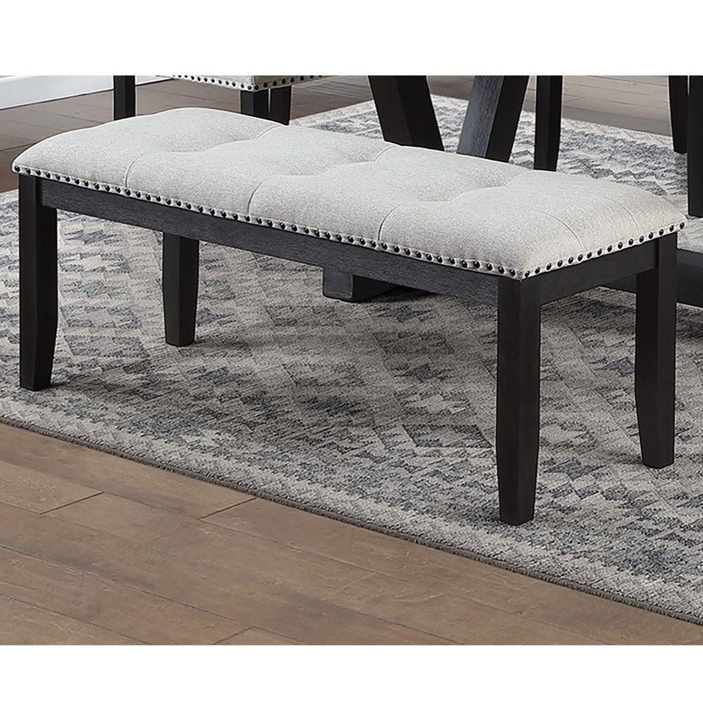Upholstered Dining Bench With Tufted Seat And Nailhead Trim - Antique Black