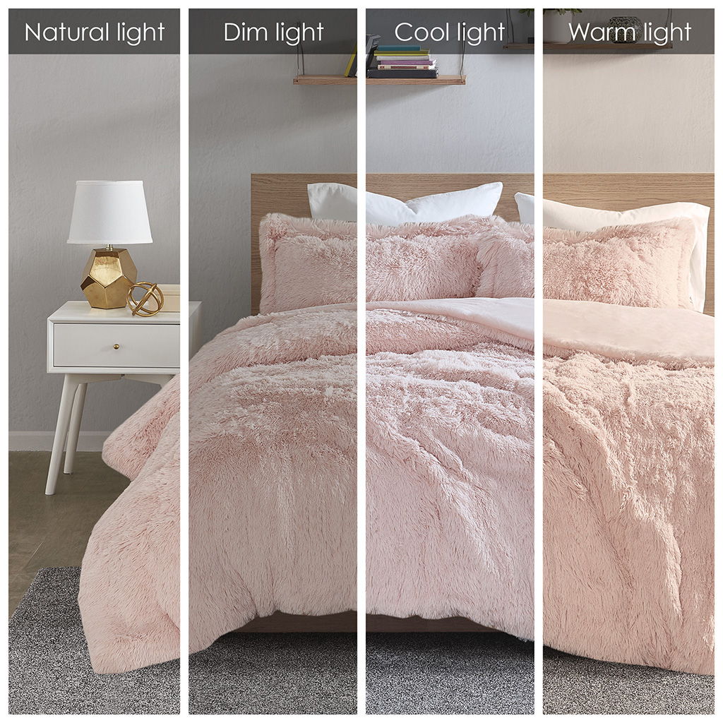 Malea - King Shaggy Duvet Cover Set - Blush