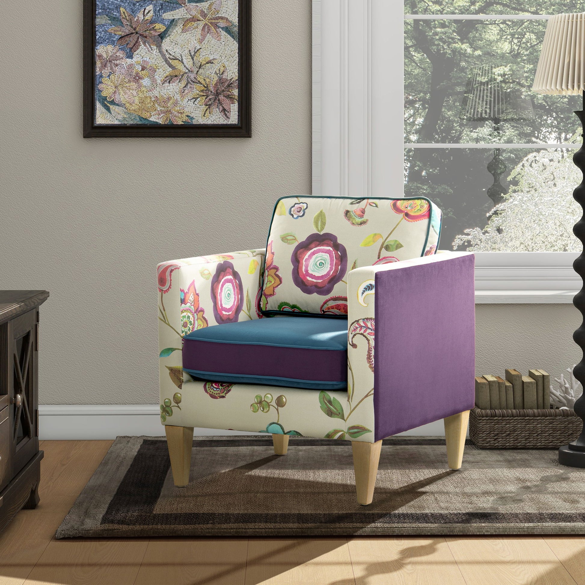 Mamba - Patchwork Accent Chair - Teal Blue Purple / Multicolored Floral