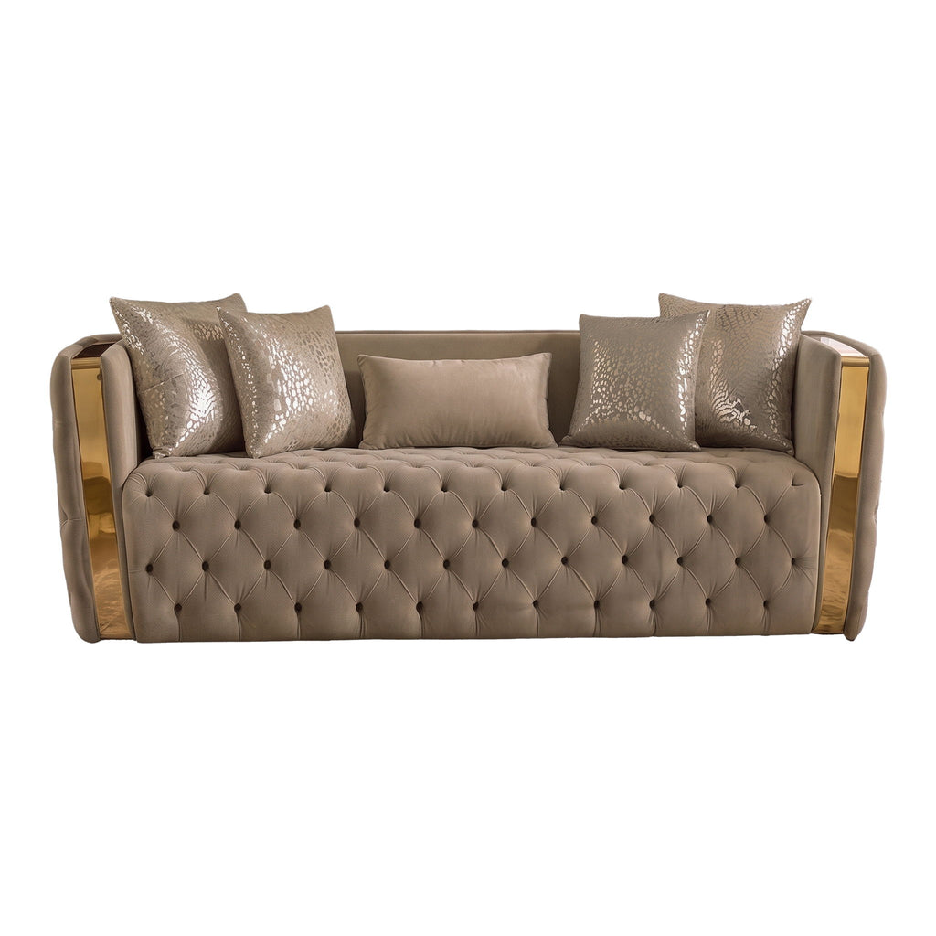 Naomi - Button Tufted Sofa - Taupe