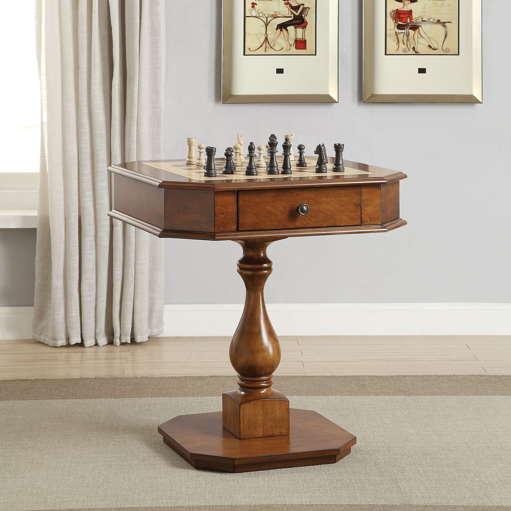 Bishop - Reversible Chess Checker Game Table With Game Tray (Chess Fingures Not Included)