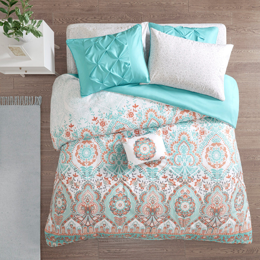 Vinnie - Twin Long Comforter And Sheet Set - Aqua