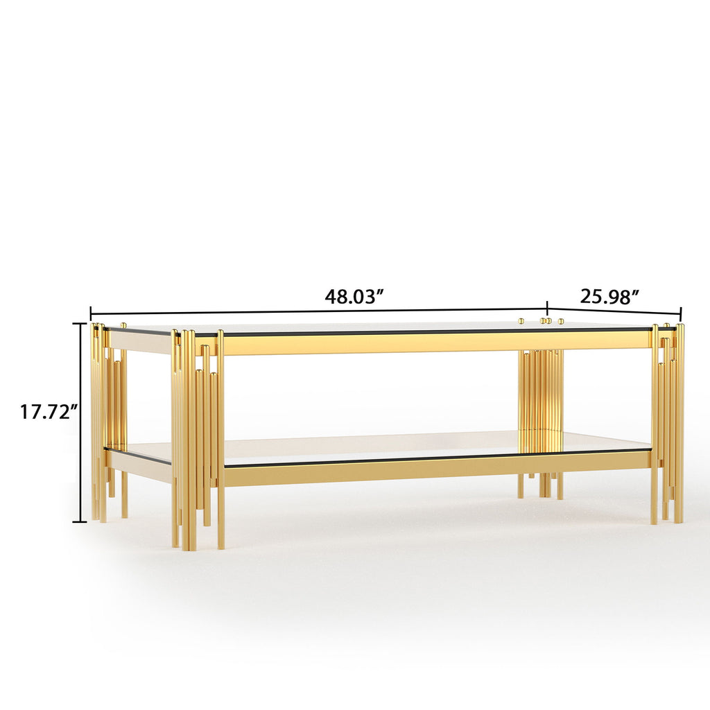 Coffee Table With Double Tier, Rectangular Design - Gold