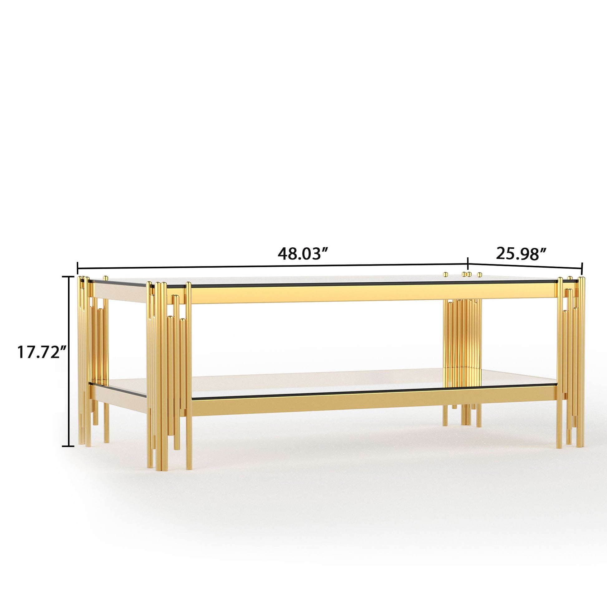 Coffee Table With Double Tier, Rectangular Design - Gold