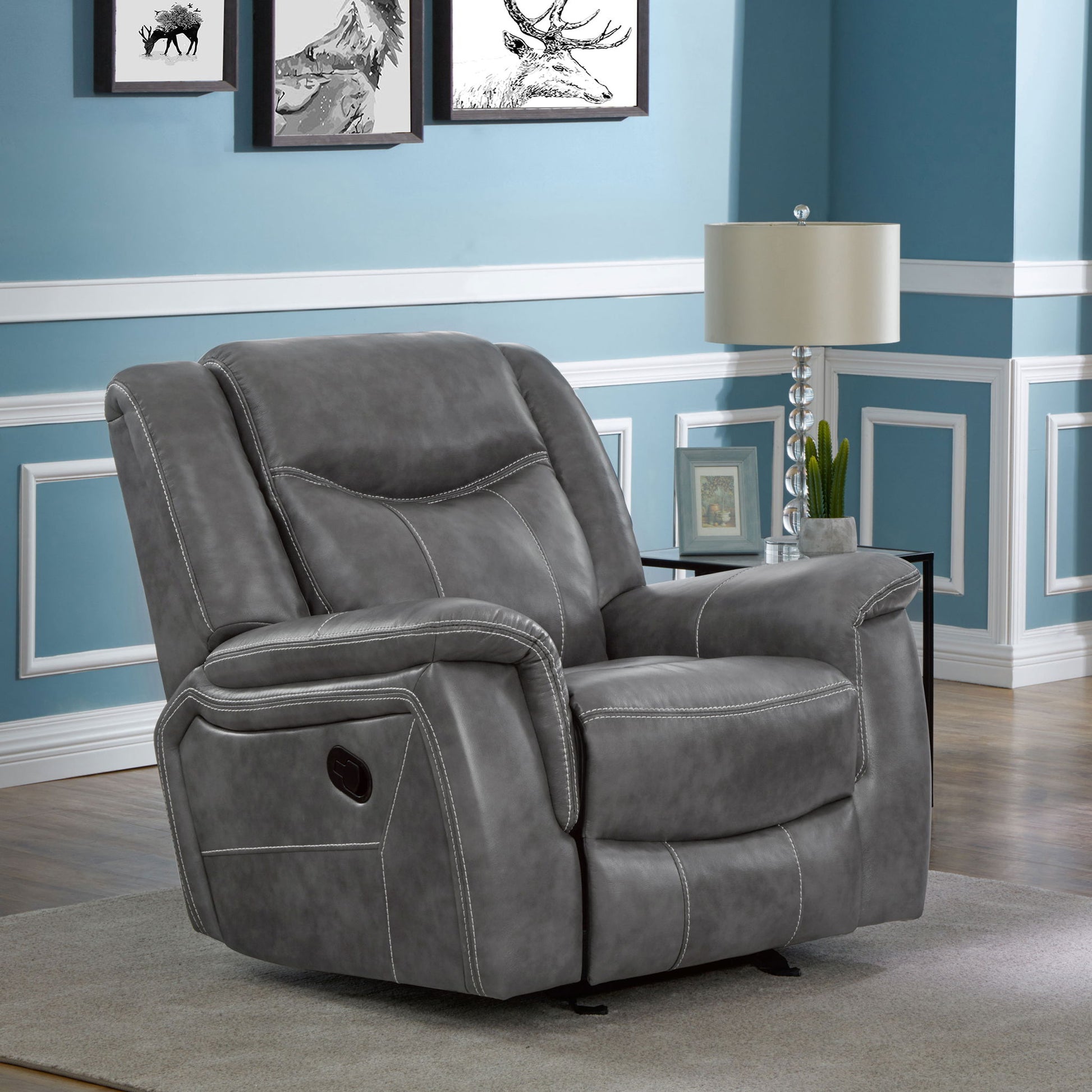 Encino - Upholstered Padded Arm Glider Recliner - Gray