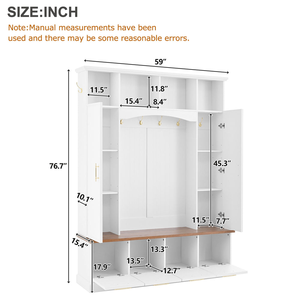 4 In 1 Hall Tree With Hooks & Handles, Adjustable Shelves, Coat & Shoe Rack For Mudroom