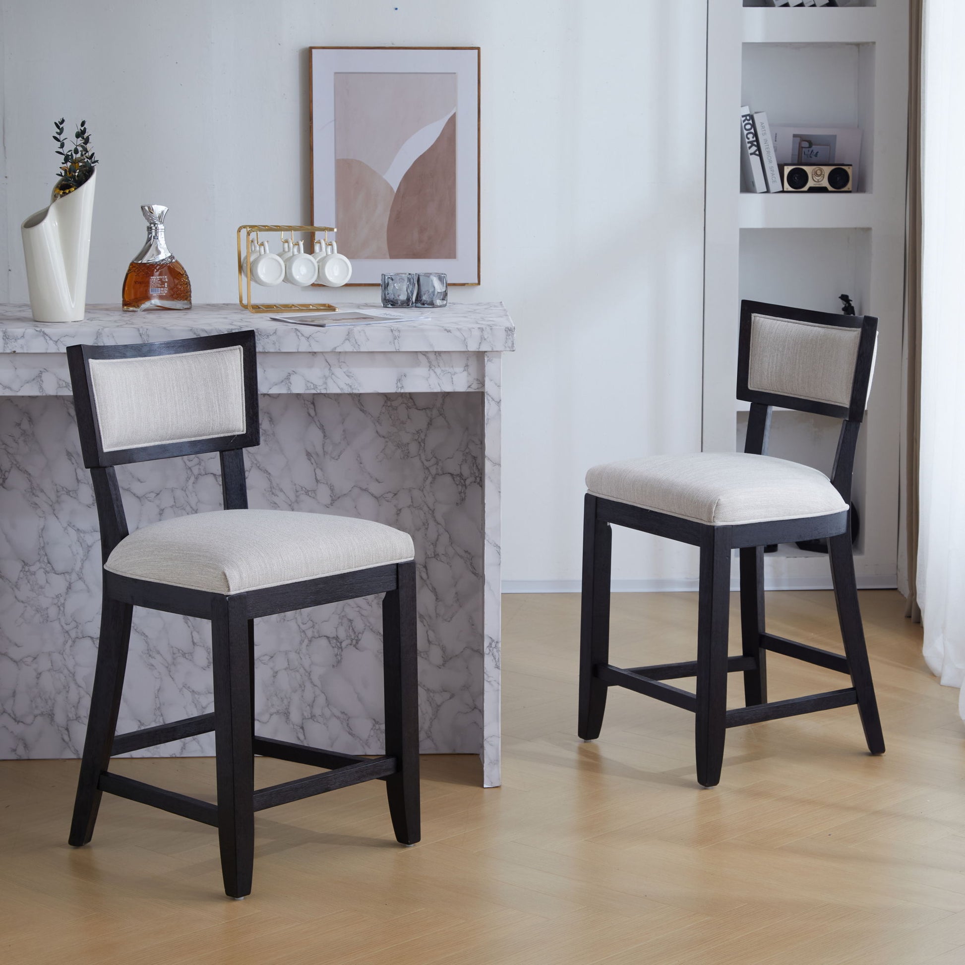 Upholstered Counter Height Bar Stools With Comfy Back (Set of 2)