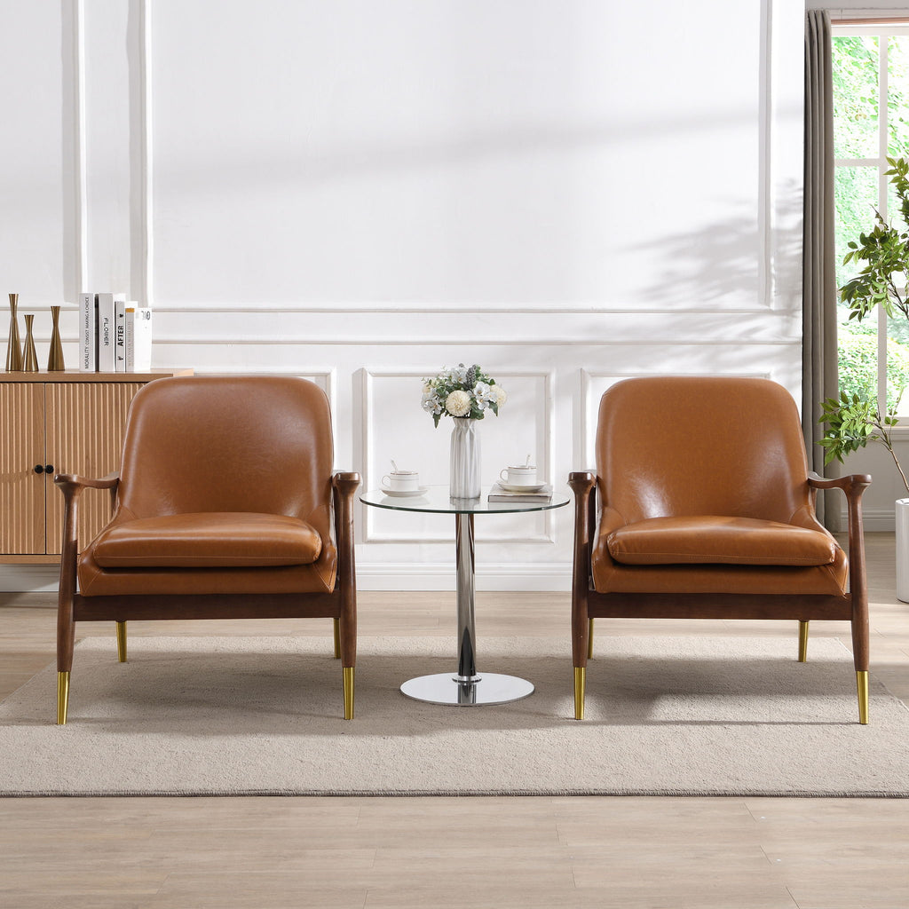 Mid - Century Accent Chair With Cushioned Seat, Brass Tipped Legs