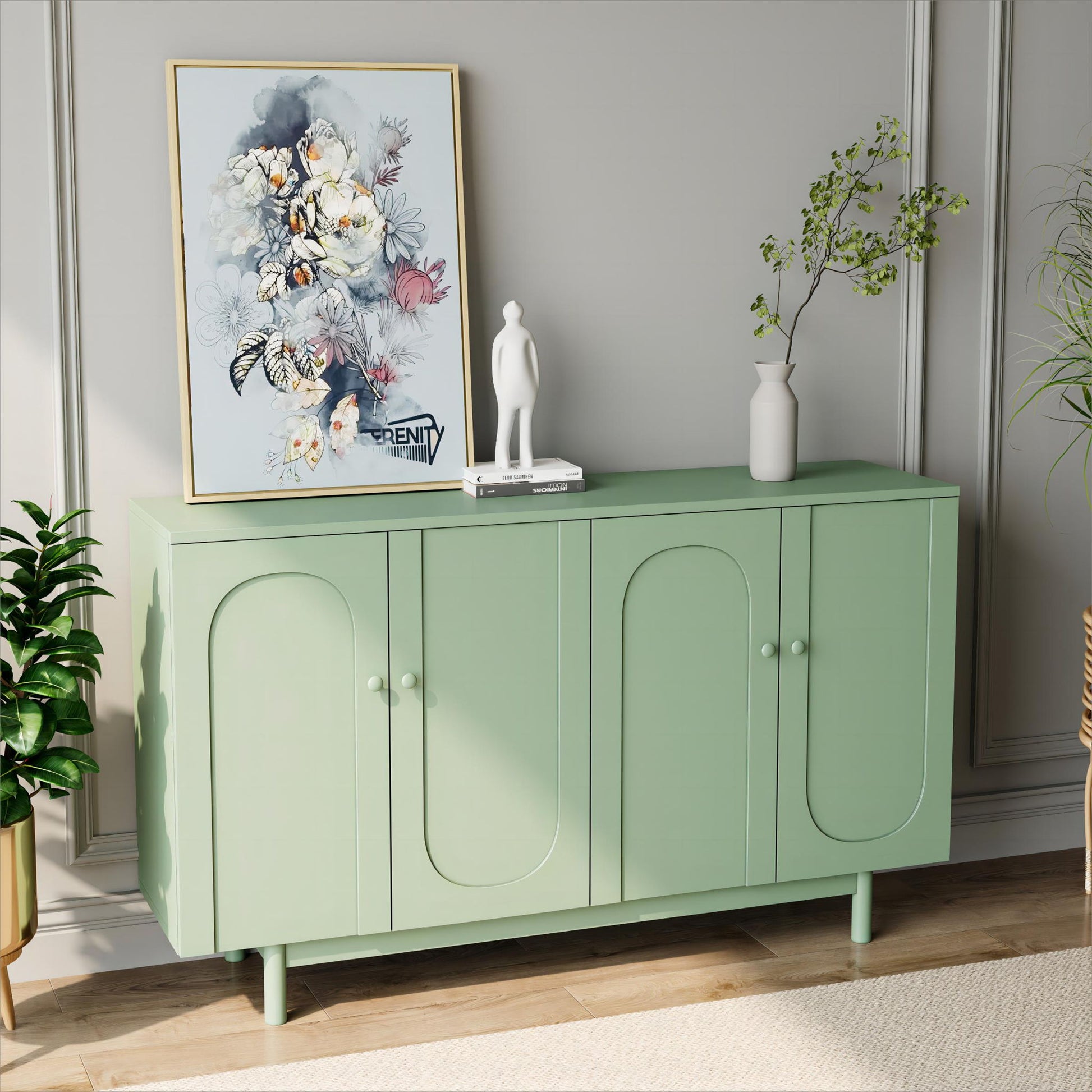 4 Door Intaglio Storage Cabinet - Mint Green