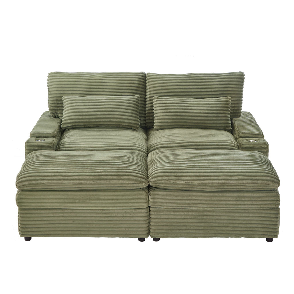 Convertible Loveseat Sofa With Storage And USB Ports - Green