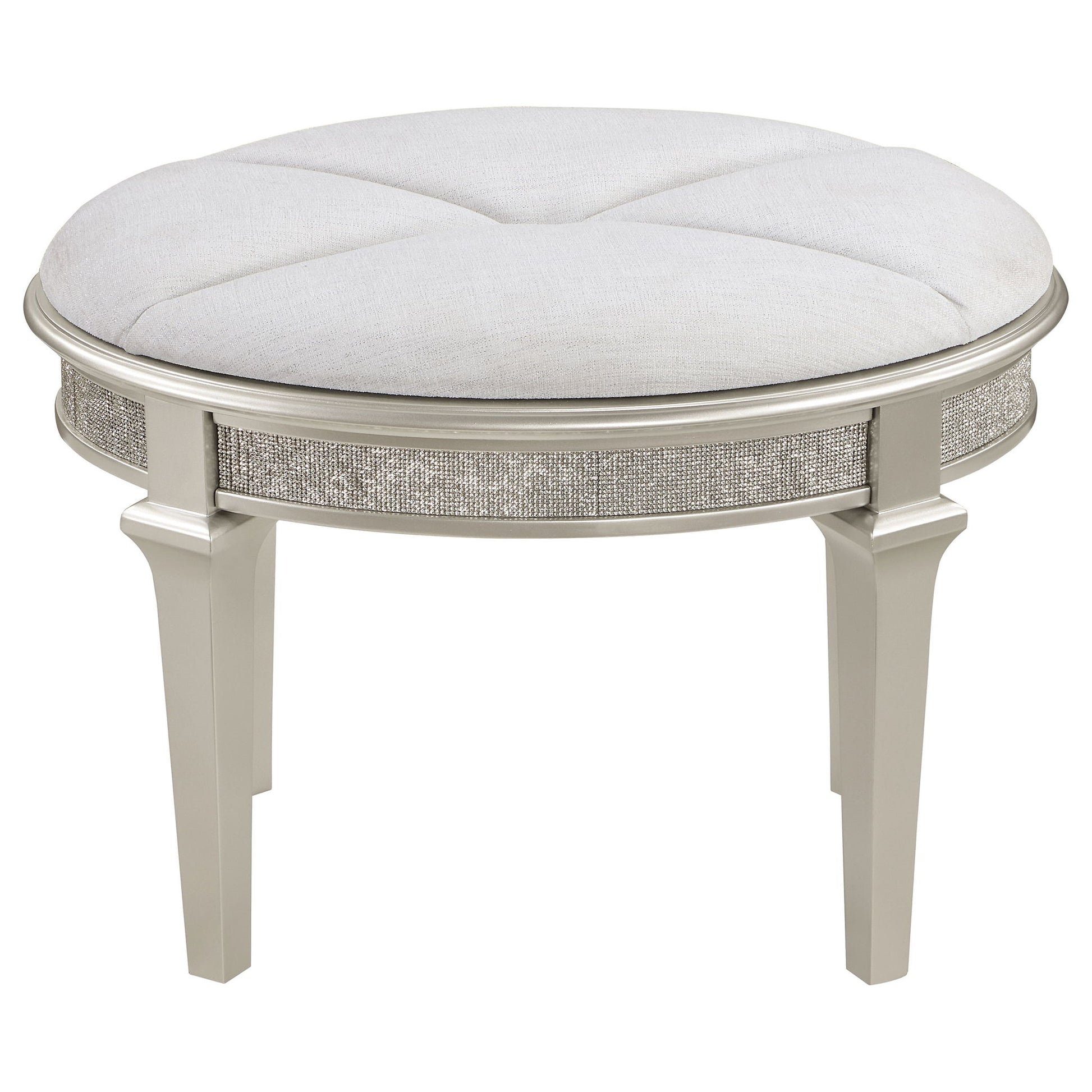 Colwood - Upholstered Oval Vanity Stool With Glitter Trim Seat - Silver Gray