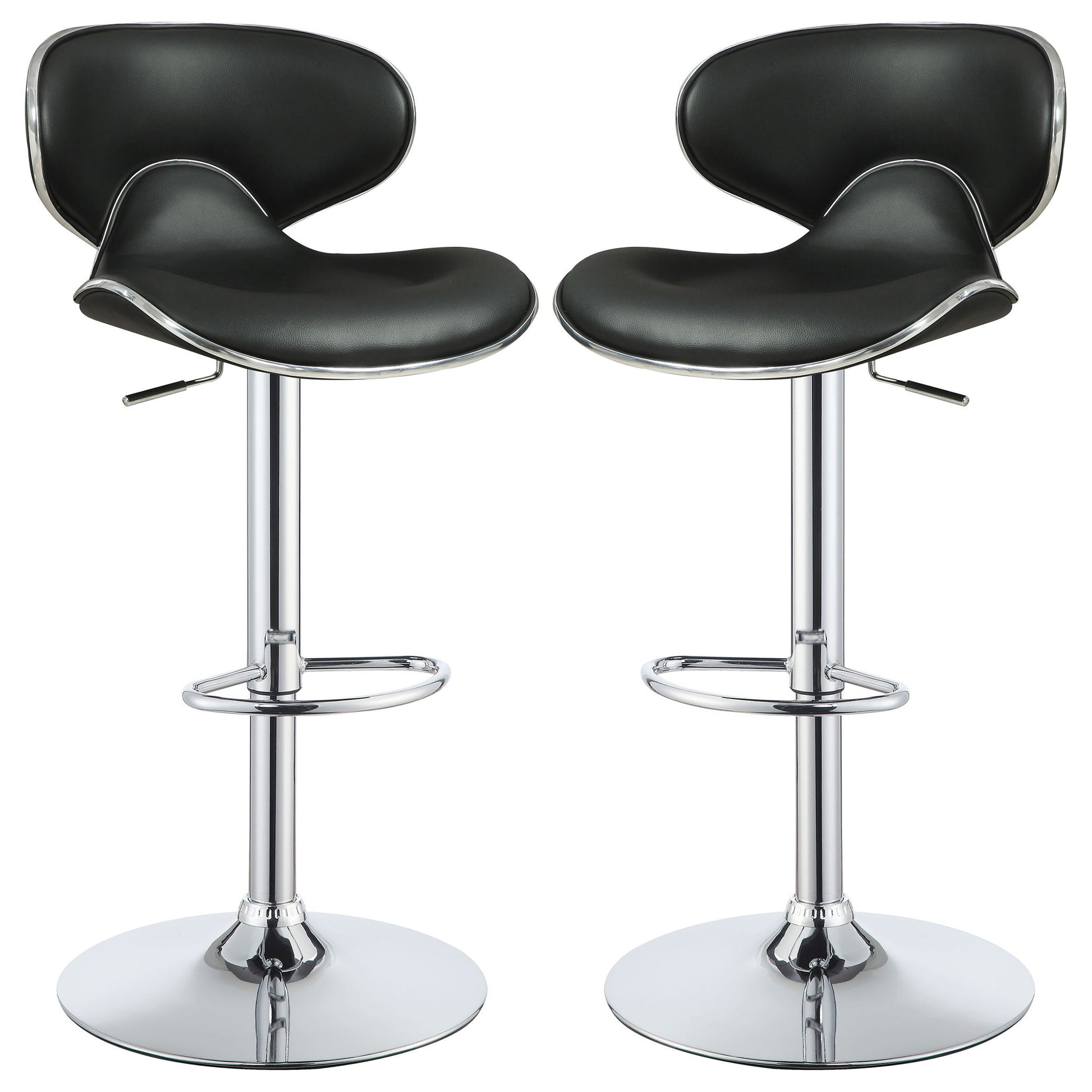 Bar Stool With Curved Design, Height Adjustable & Swivel Base (Set of 2) - Black