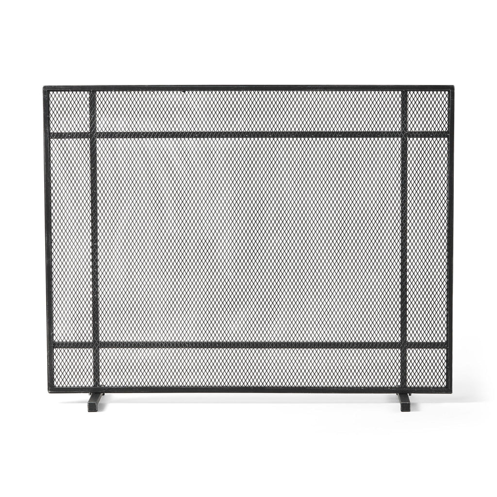 Markus - Modern Single Panel Iron Firescreen Black Brushed Silver