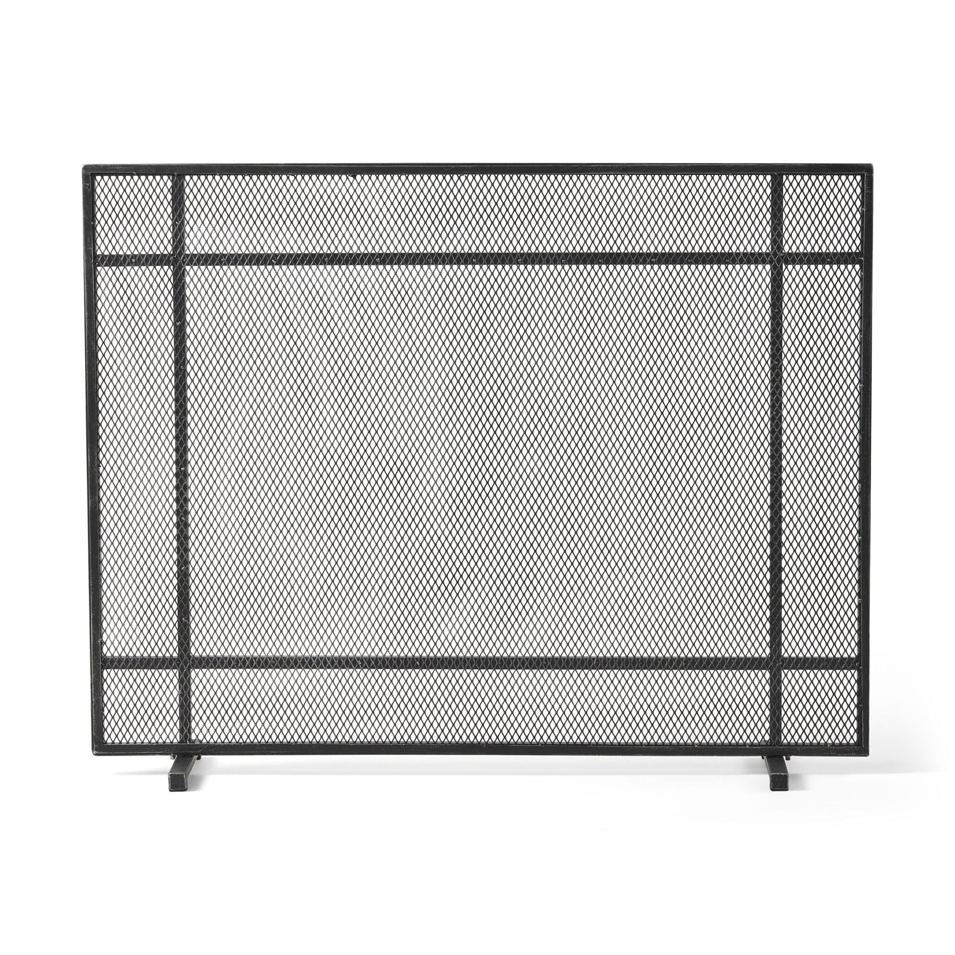 Markus - Modern Single Panel Iron Firescreen Black Brushed Silver