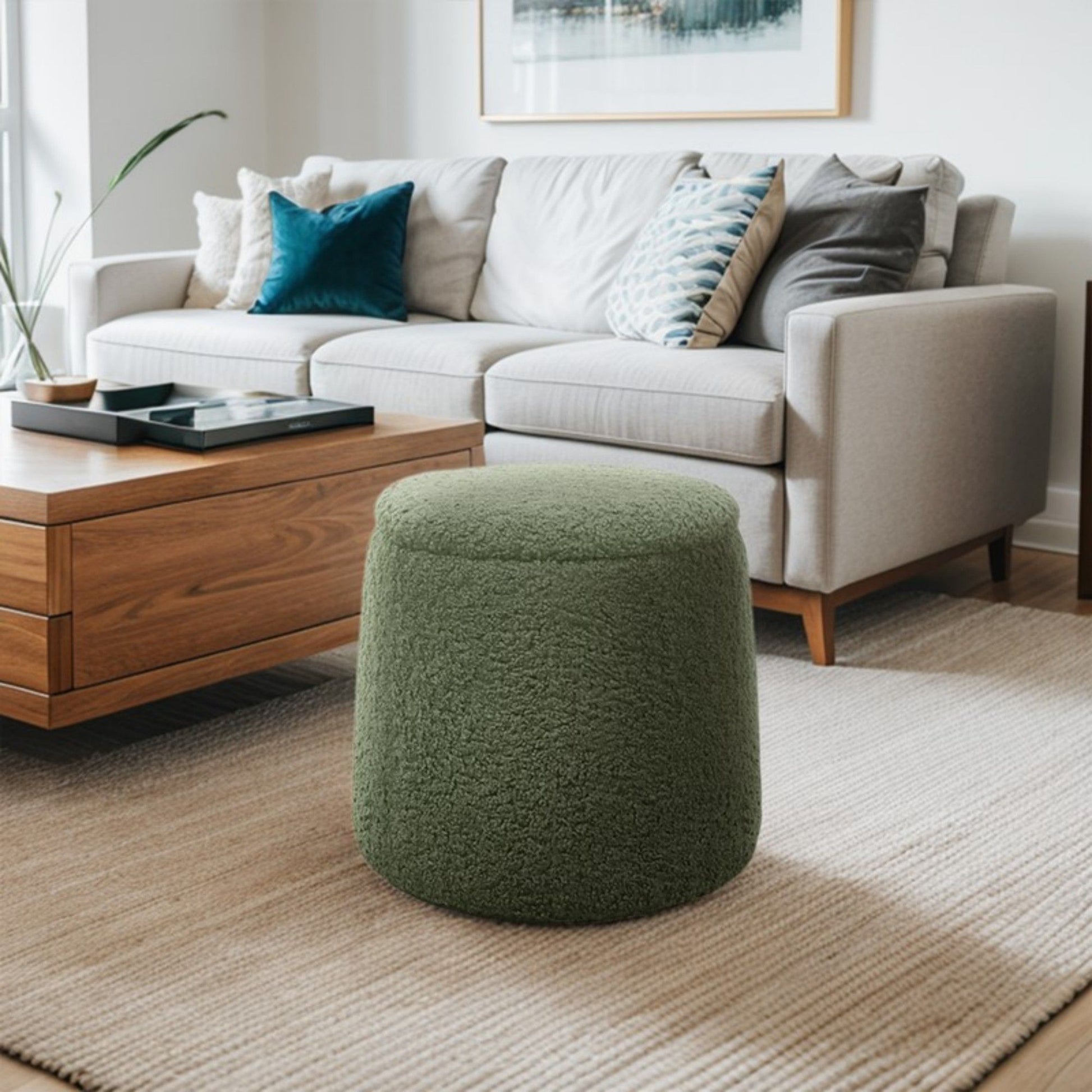 Elegant Round Storage Ottoman Upholstered