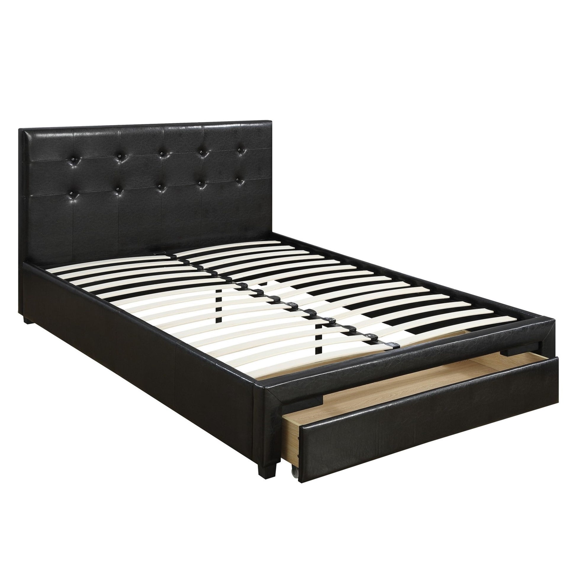 Bed With Tufted Headboard And Storage Drawer