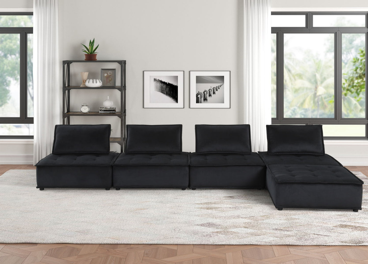 Anna - Velvet 5 Piece Sectional Sofa Ottoman