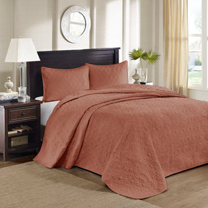 Quebec - 3 Piece King Reversible Bedspread Set - Clay Red