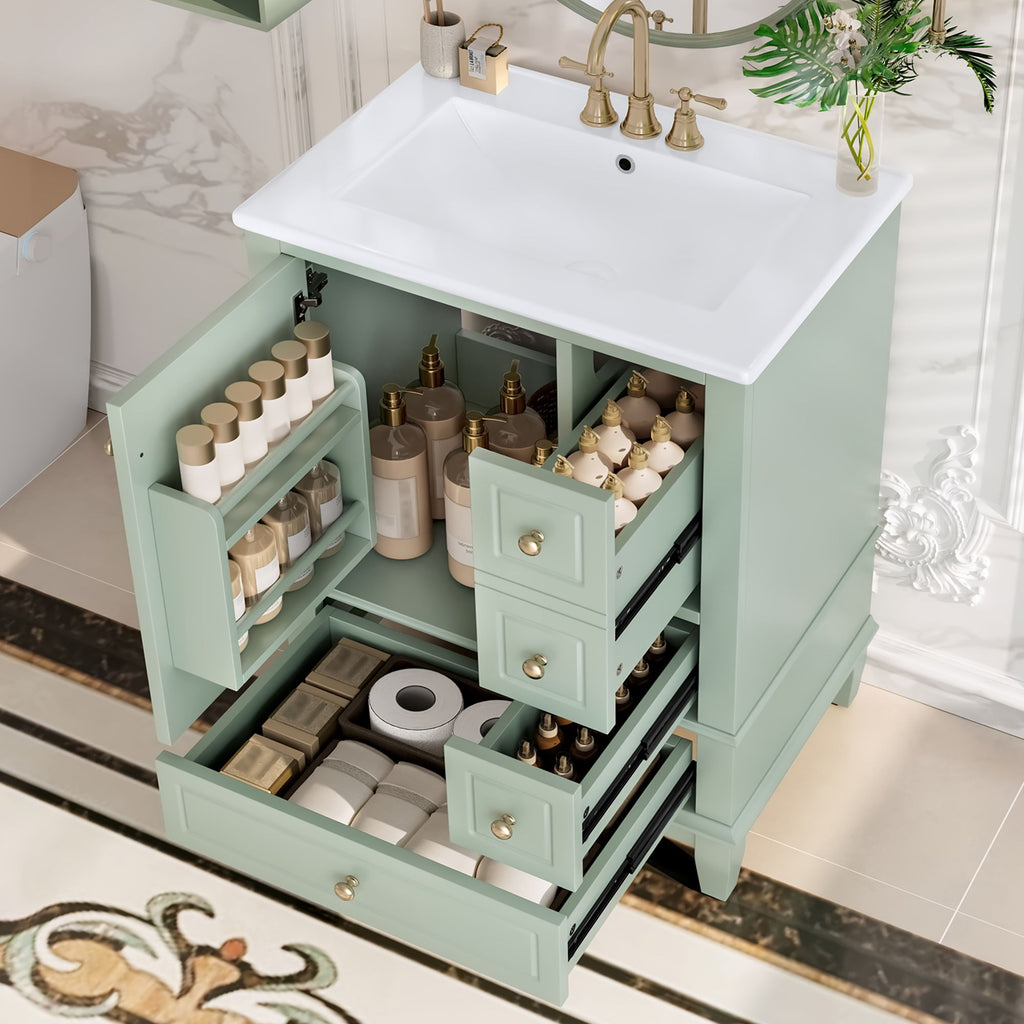 Modern Bathroom Vanity With Sink, Freestanding Cabinet With Drawers And Storage Shelves