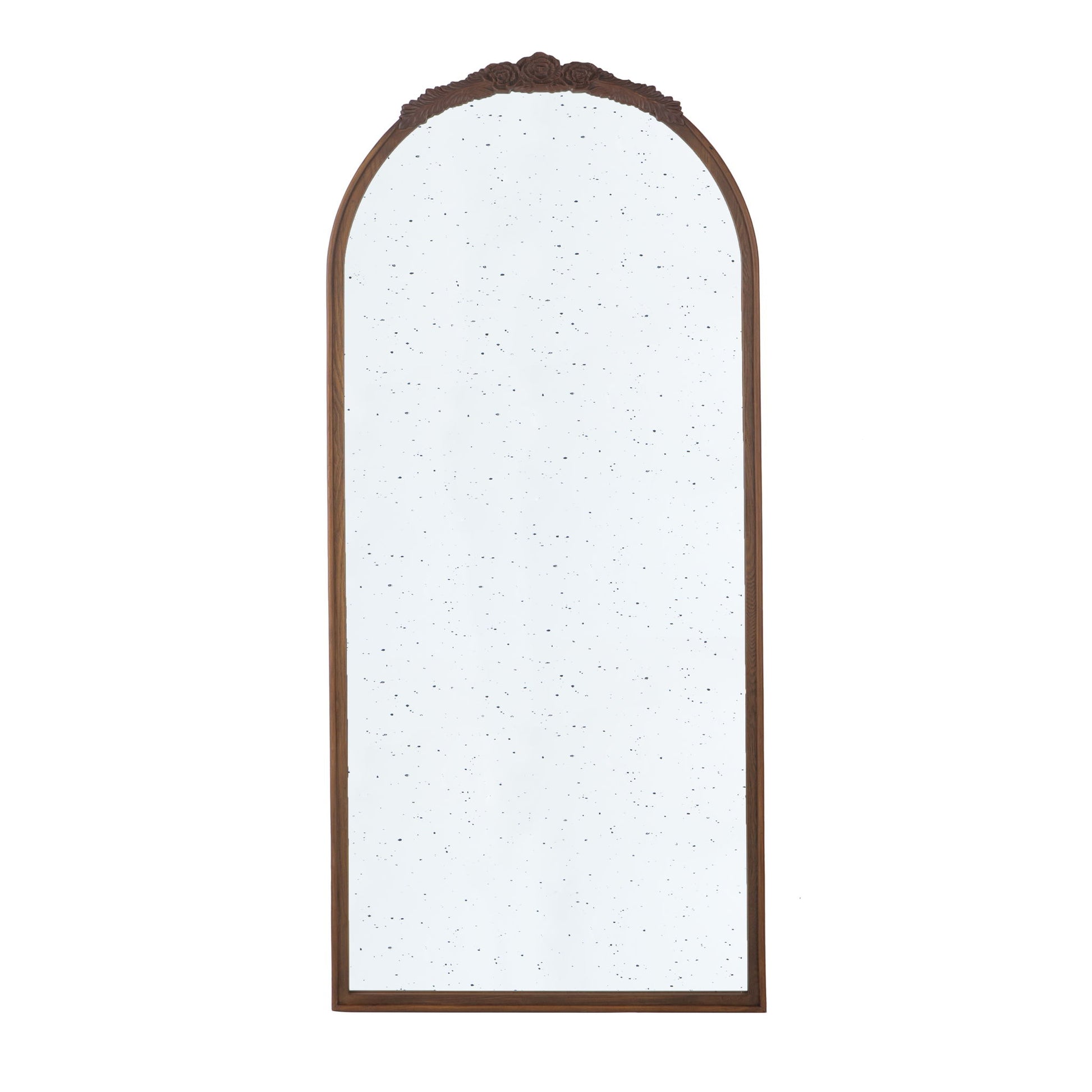 Hand Carved Rose Antique Mirror Frame, Large Arch Mirror Wall Decor For Living Room, Bathroom, Entryway - Brown