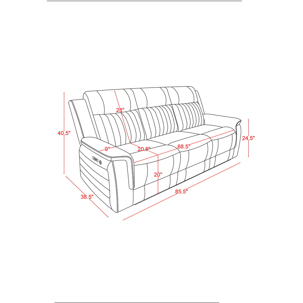 Ian - Power Reclining Sofa With LED & Global Surround System - Charcoal