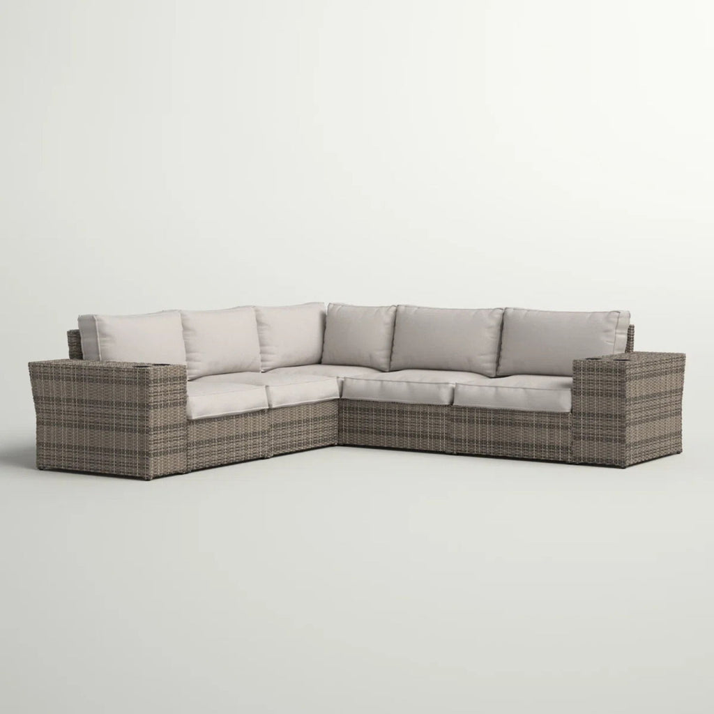 Wide Outdoor Wicker Patio Sectional With Cushions & Reversible Design - Gray